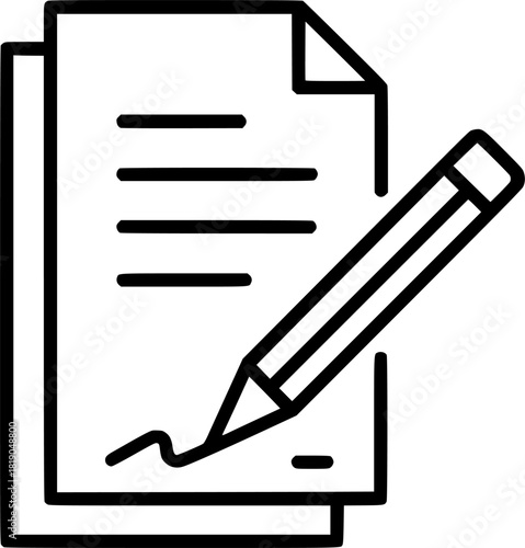 Document with pencil – writing and editing line art icon