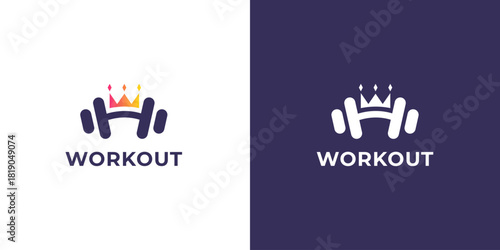 Modern Workout Logo  Dumbbell Crown Fitness Branding