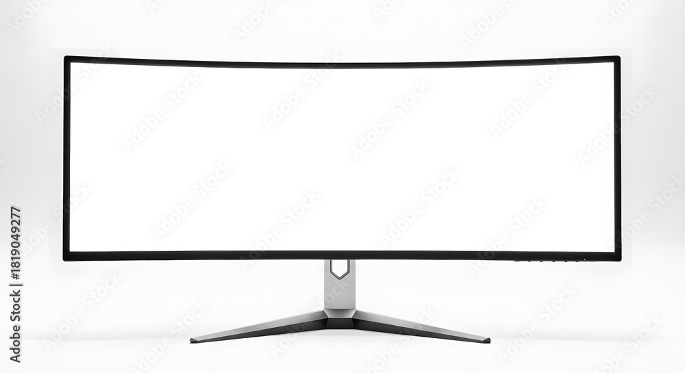 Naklejka premium Ultra wide curved gaming monitor with blank white screen display