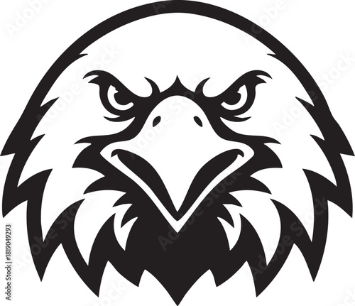 Intense and majestic bald eagle head illustration, featuring a powerful bird of prey with a determined and fierce expression, ideal for sports mascots or strong brand identity