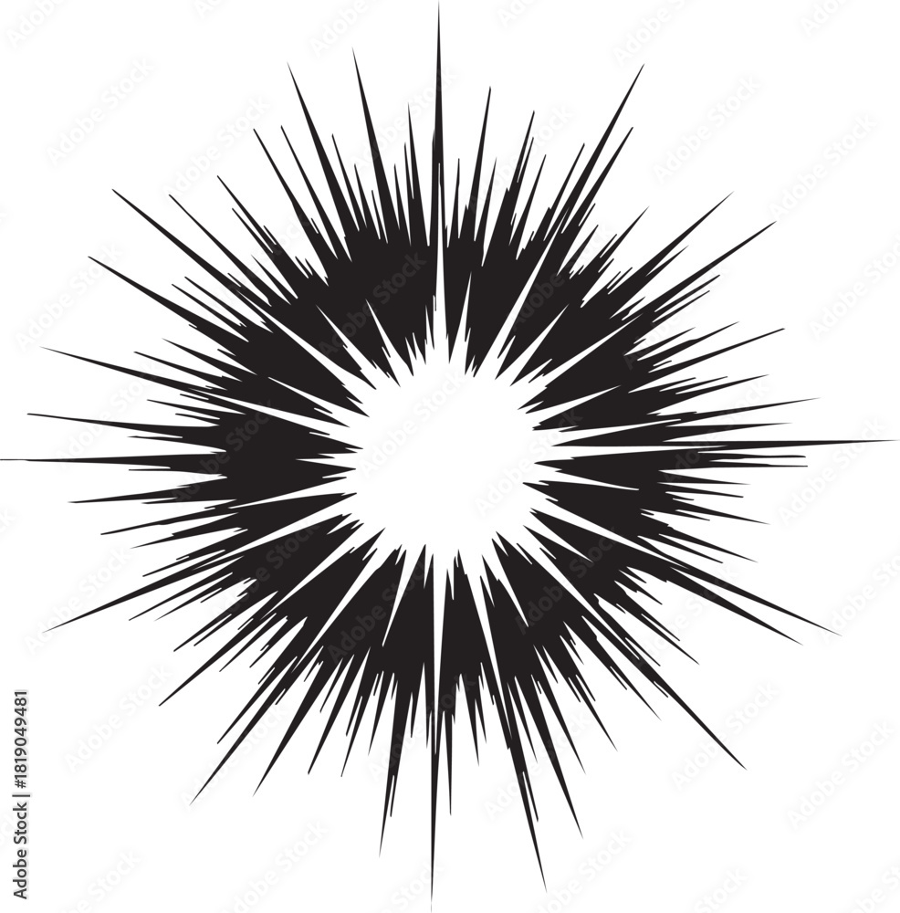 Obraz premium Abstract radial explosion element with sharp lines. A vector graphic design of a comic book bang or manga speed lines on a white background