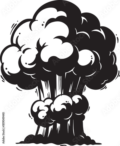 Black and White Illustration of a Mushroom Cloud Explosion Symbolizing a Catastrophic Event