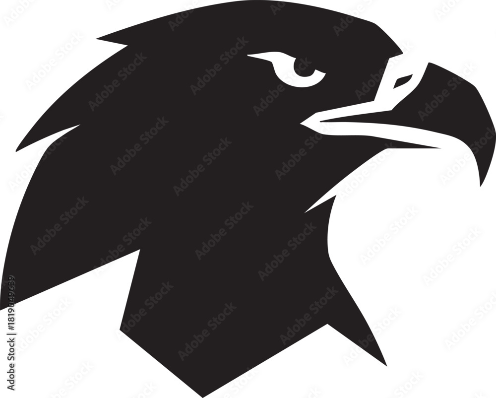 Fototapeta premium Bold black silhouette of a hawk head with a fierce gaze, perfect for a powerful mascot logo or graphic icon design