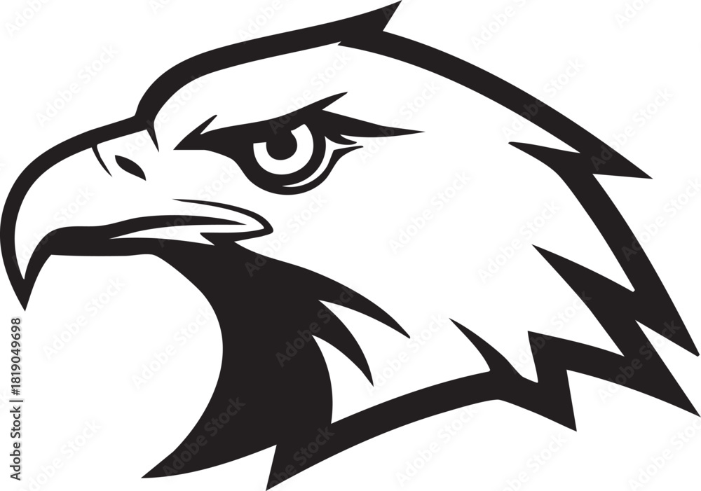 Obraz premium Eagle head graphic illustration, black and white profile, symbol of strength and freedom