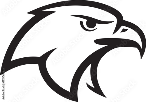 Stylized black and white illustration of a majestic eagle head, symbolizing strength, freedom, and focused determination, ideal for branding, sports mascots, and powerful emblems