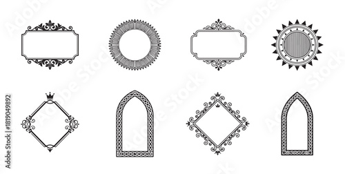 Vintage Ornate Frame Vector Collection. Classic Borders, Royal Shields, and Decorative Label Shapes Set