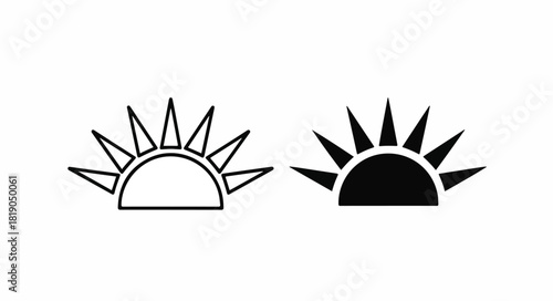 A pair of sunrise or sunset icons, one depicted as a black outline and the other as a solid black silhouette.
