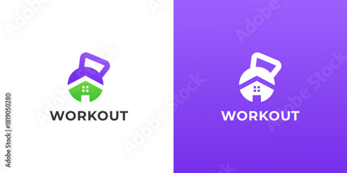 Kettlebell House Logo Design  Home Workout Fitness Icon