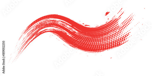 A vibrant red brush stroke curves across a white backdrop, ideal for design elements, artistic projects, or overlay effects, transparent.