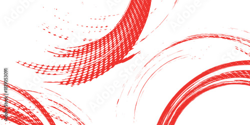 A vibrant red brush stroke curves across a white backdrop, ideal for design elements, artistic projects, or overlay effects, transparent.
