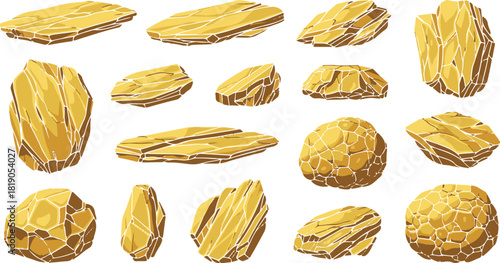 Collection of Stylized Yellow Rocks and Crystals stone