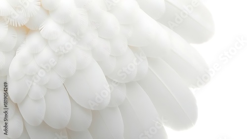 A close-up of natural white wings with detailed feather textures, illuminated by soft overhead lighting.