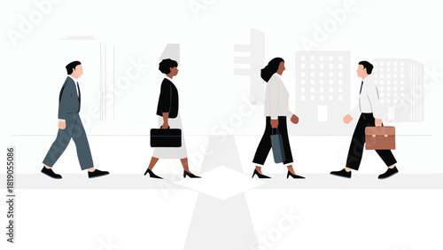 Conceptual illustration of a business crossroads with multiple paths and directional signs symbolizing decision making and strategic choices in a professional context