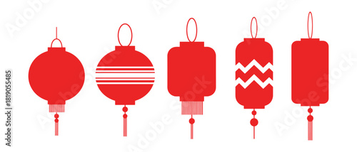 Set of red paper lanterns for Chinese New Year celebration
