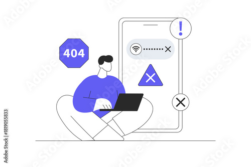404 Error Page. Disconnected. Not found, Website maintenance, broken web page under construction. Flat Cartoon Vector Illustration, icon Stylish abstract design landing page web