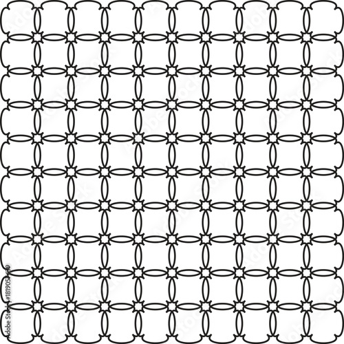Dense Seamless Black and White Geometric Starburst and Oval Repeating Pattern Background