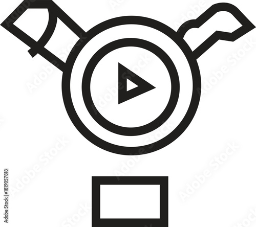 Minimalist Line Art Icon of Wireless Headset or Headphones with Play Button Symbol