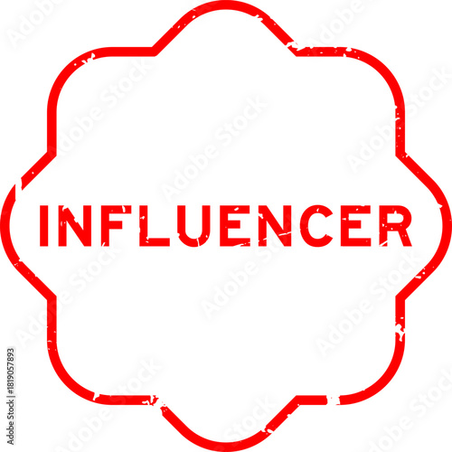 Grunge red influencer word square rubber seal stamp on white background