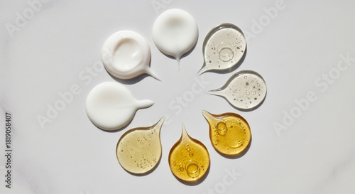 Explore diverse skincare textures and colors in this artful beauty product arrangement perfect for cosmetic ads or wellness blogs promoting self care