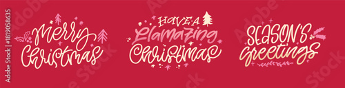 Hello 2026. Merry Christmas and Happy New 2026 Year - cute hand drawn doodle lettering postcard.  Holly Jolly, Tis the season.