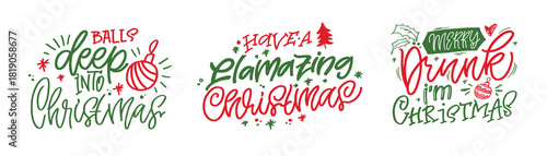 Hello 2026. Merry Christmas and Happy New 2026 Year - cute hand drawn doodle lettering postcard.  Holly Jolly, Tis the season.