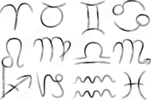 black color hand drawn sketch stroke astrological signs
