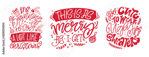 Hello 2026. Merry Christmas and Happy New 2026 Year - cute hand drawn doodle lettering postcard.  Holly Jolly, Tis the season.