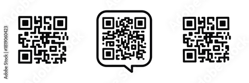 QR code icon collection with scan me labels, template frames, and vector illustrations, suitable for digital designs, qr code marketing, technology graphics, and instructional materials.

