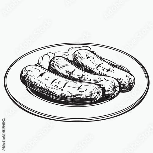 vector illustration of sausage on a plate