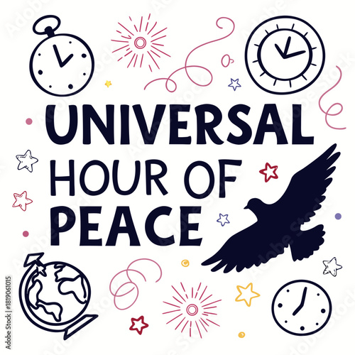 UNIVERSAL HOUR OF PEACE vector illustration isolated on white background