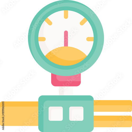 Illustration of a Pressure Gauge Mounted on a Yellow Pipe with Teal Accents and a Transparent Background