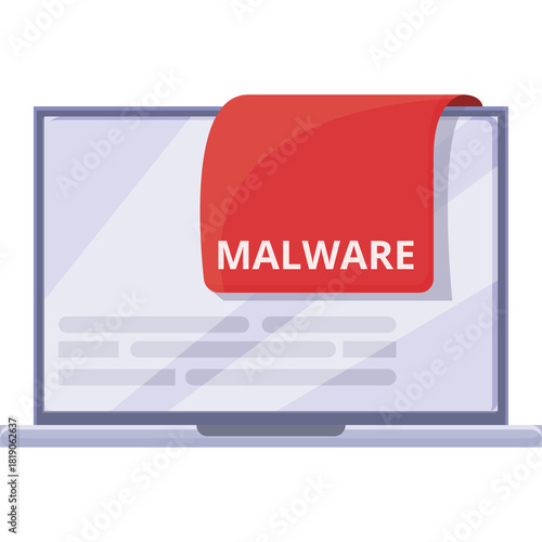 Malware Threat Alert On A Digital Screen Displaying A Red Banner With White Text Malware Overlay On A Light Purple Laptop Screen With A Transparent Background