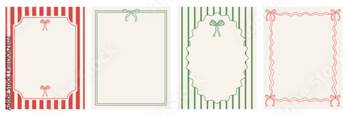 Vintage hand-drawn frame set with bows and whimsical lines. Elegant pastel line art borders for invitation templates, posters and cards.