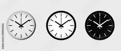 Three minimalist clock icons showing different time with diverse design