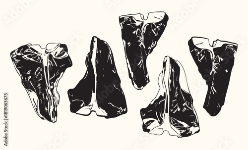 Vintage Black T-Bone Steak Cut Illustration