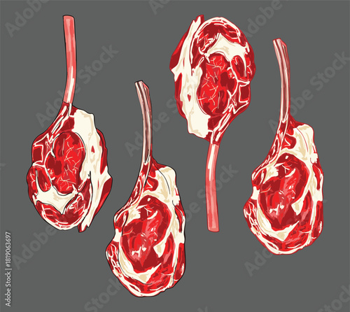 Raw Tomahawk Steak Set Illustration