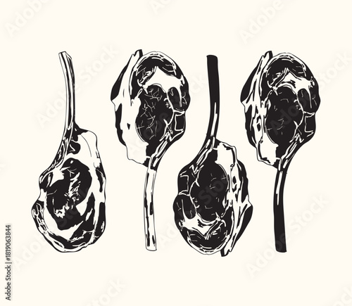 Vintage Black Tomahawk Steak Meat Illustration