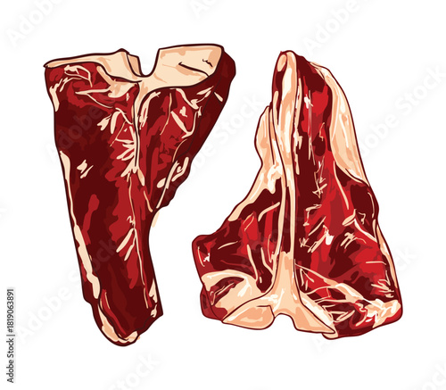 Raw T-Bone Steak Set Illustration