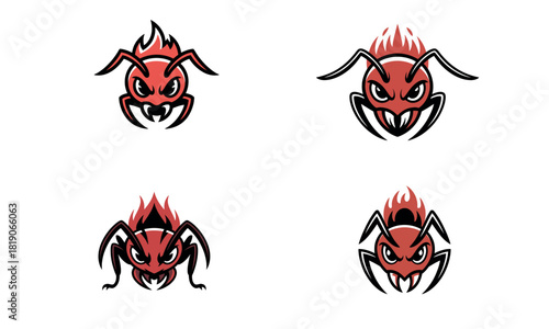 Angry fire ant mascot face with flames cartoon illustration
