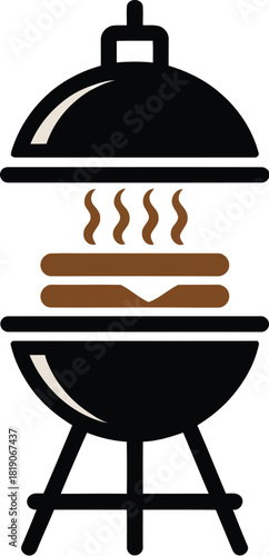 Illustration of bbq grill with burger cooking summer grilling food concept design