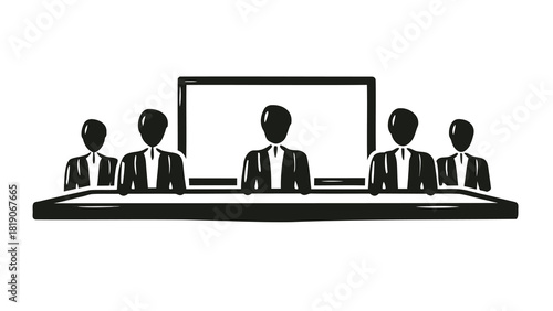 Dynamic modern team meeting illustration showcasing collaboration communication and strategic planning with diverse professionals in a vibrant professional setting