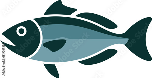 Illustration of a blue fish swimming in the ocean for fishing and seafood concepts