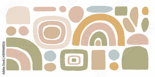 Abstract boho shapes in earthy tones on white background