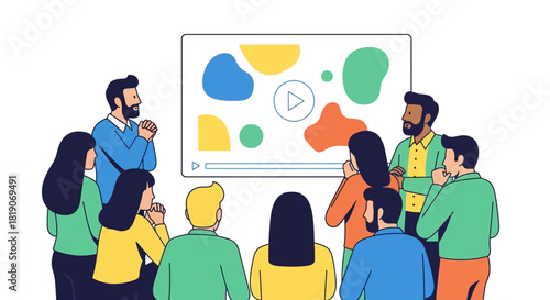 Group of diverse people watching a presentation on a screen