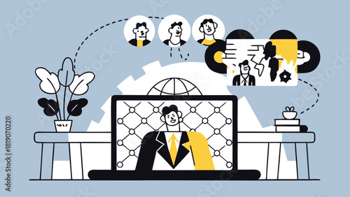 Professional executive working diligently at a desk focused on a laptop screen symbolizing productivity and modern business operations