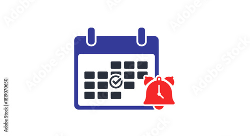 Calendar icon with checkmark and alarm clock notification symbol