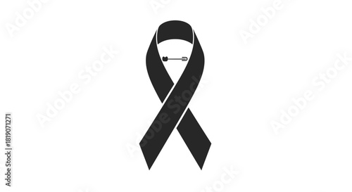 Black mourning ribbon symbol for death or remembrance isolated on