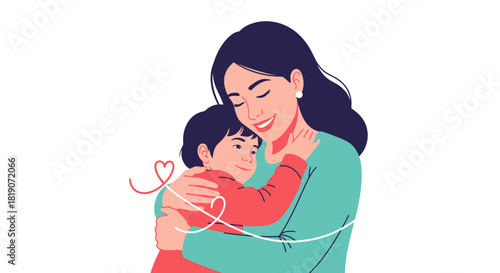 Mother hugging her child tightly with love isolated on