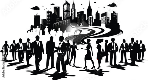 Abstract flat vector illustration depicting a convergence of diverse elements symbolizing unity connection and multifaceted ideas in a clean modern graphic style