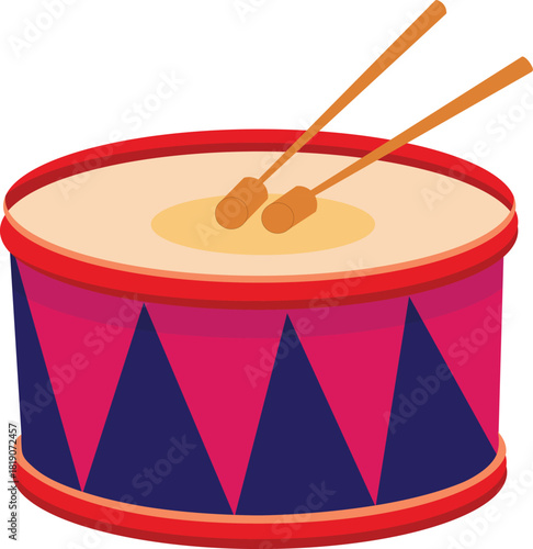 Cartoon drum with drumsticks colorful vector illustration